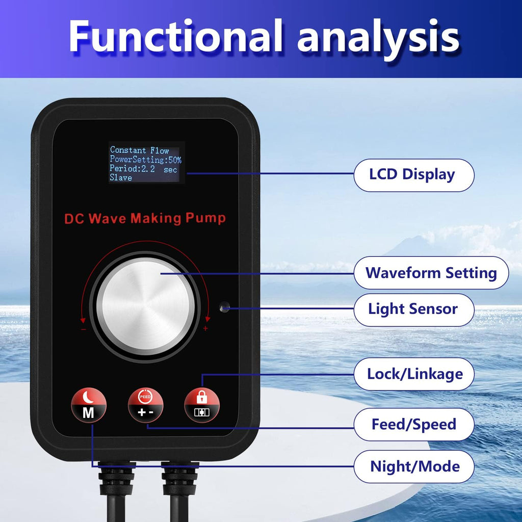 CONQUERALL 520-2600GPH 15W Wave Maker for Aquarium 24V DC Fish Tank Wave maker Sine Wave Technology Large Flow and Ultra Quiet Suit for Freshwater and Saltwater