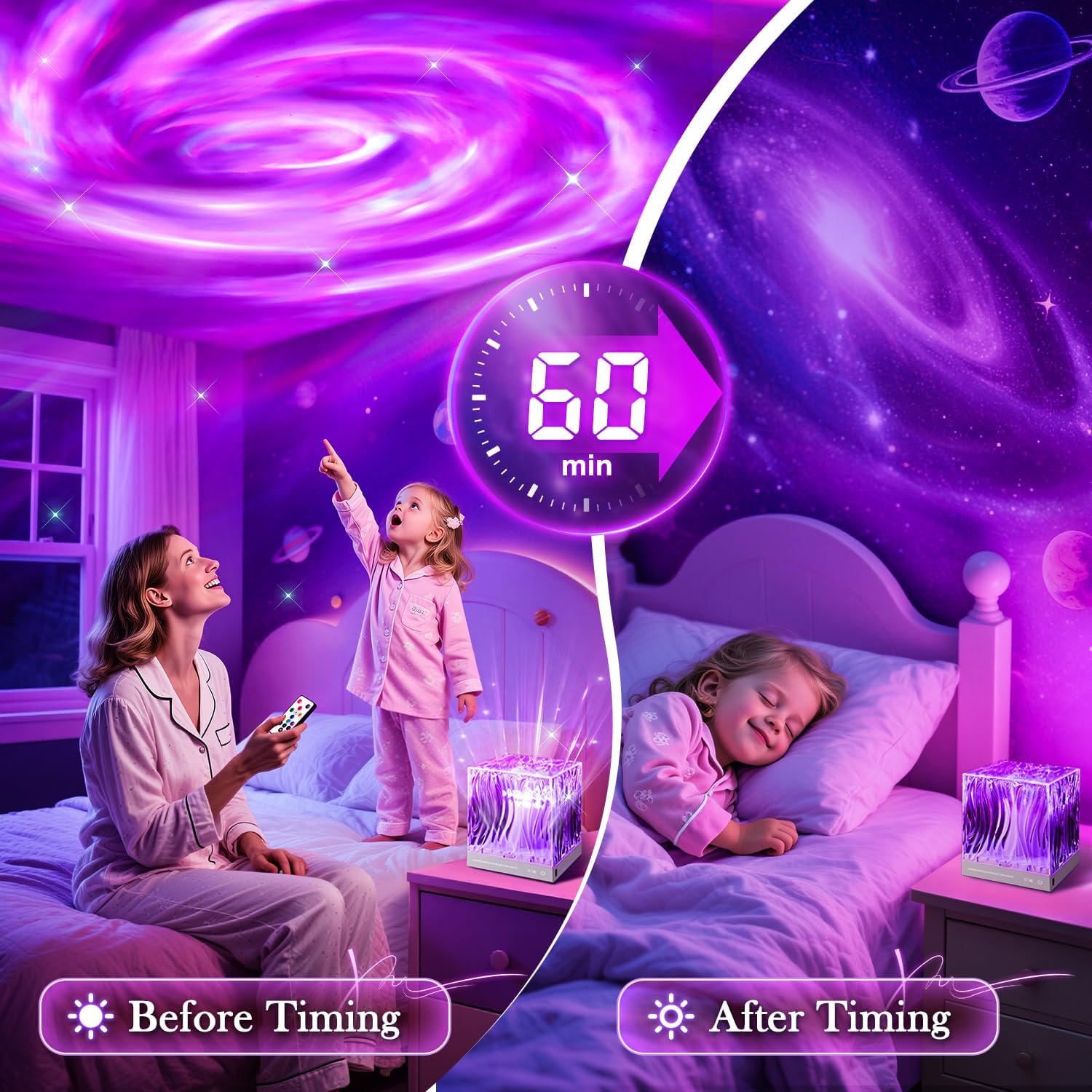 Purple Lights Pink Lamp Flower Lamp, 18 Colors Hologram Planetarium Projector Solar System Projector Night Light, Dimmable Tornado Aesthetic Flower Lights, Pink Christmas Decor Pink Room Decor Gifts