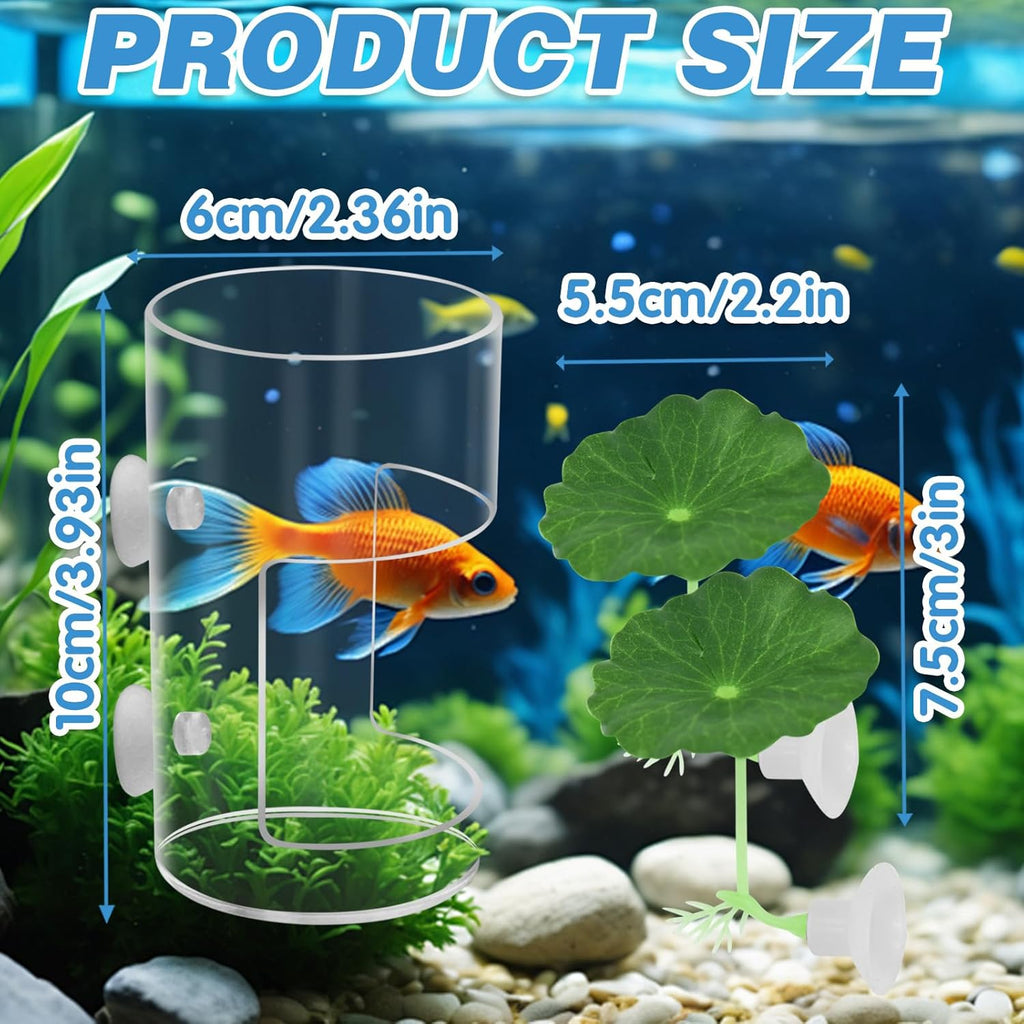 Fish Tank Food Tray with Suction Cups Comes with Two Single-Layer Small Lotus Leaves, Feeding Tube Supplies, Breeder Box for Aquarium, Round Aquariums & Fish Bowls Accessories
