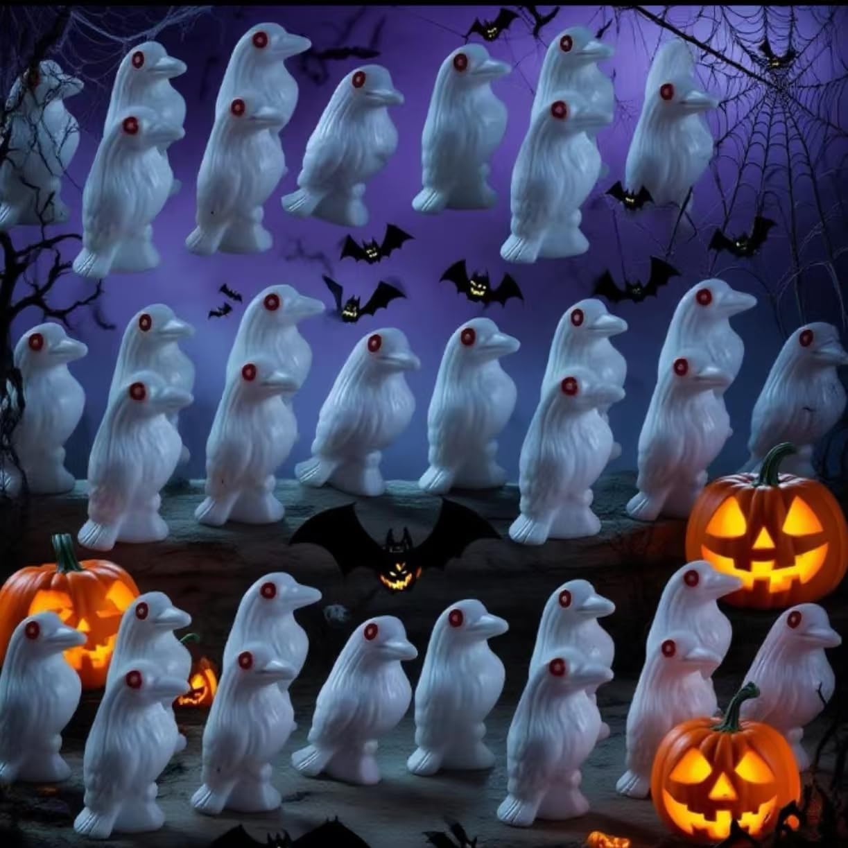 60 Pieces Halloween Crow Statue, Horror Courtyard Outdoor Decoration, Crow Props, Halloween Haunted House Party Decoration, White