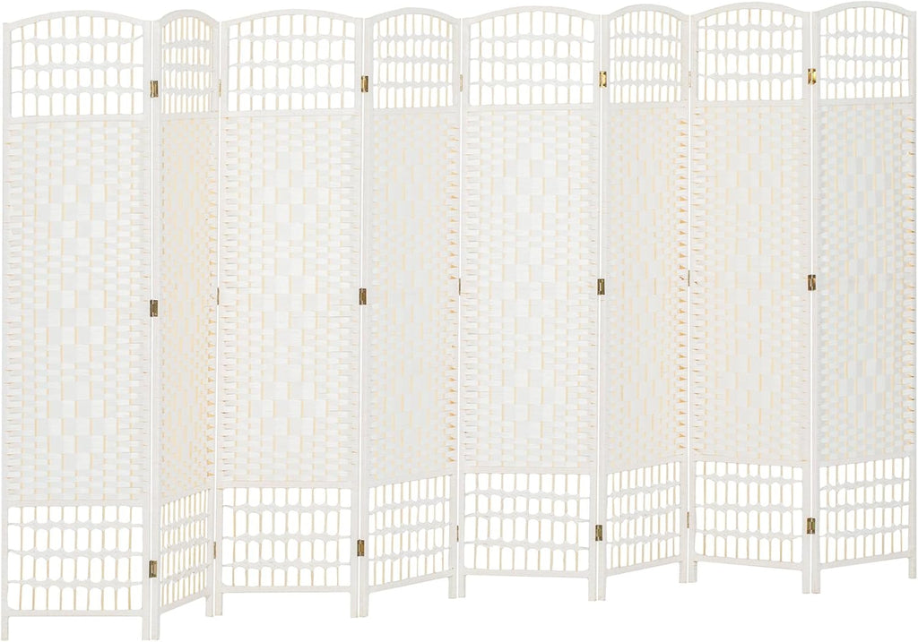HOMCOM 8 Panel Room Divider, Folding Privacy Screen, 5.6' Room Separator, Wave Fiber Freestanding Partition Wall Divider, White