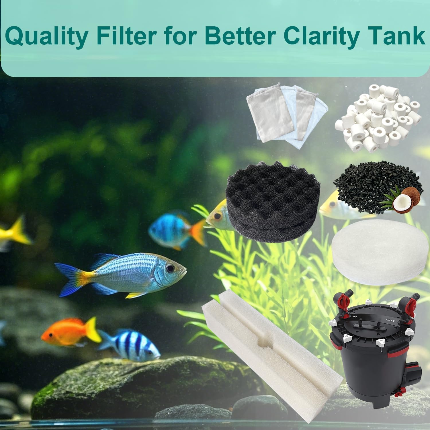 42 PCS Aquarium Media Kits Replacement for Fluval FX4 / FX5 / FX6 Canister Filters, Including Bio-Foam Block, Carbon Sponge Filter, Ceramic Ring, Activated Carbon, Silicone Lubricant, Filter Pad