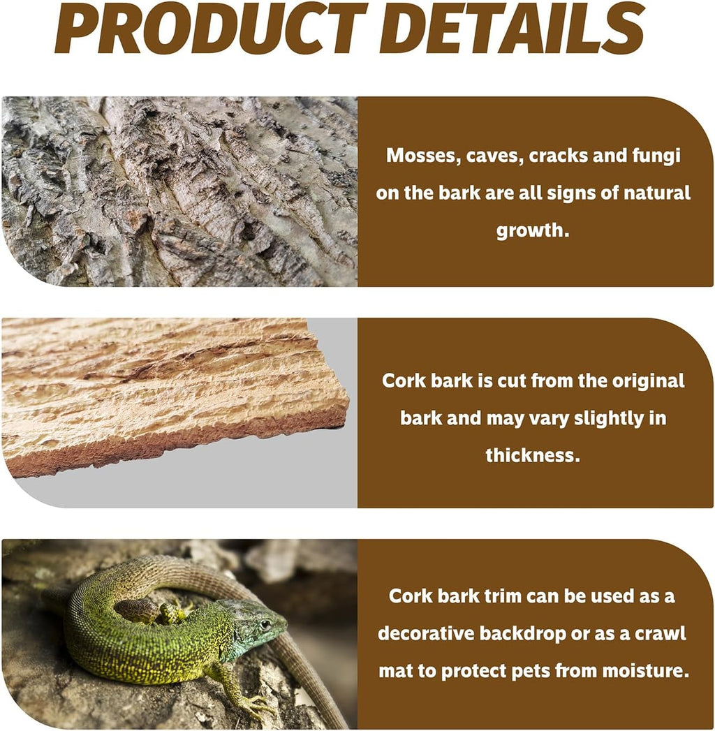 2PCS Cork Terrarium Background 9.84x11.8in Natural Cork Large Bark Backdrop Reptile Climbing Mat Habitat Decor for Spider Lizard Chamelon Turtle Beared Dragon