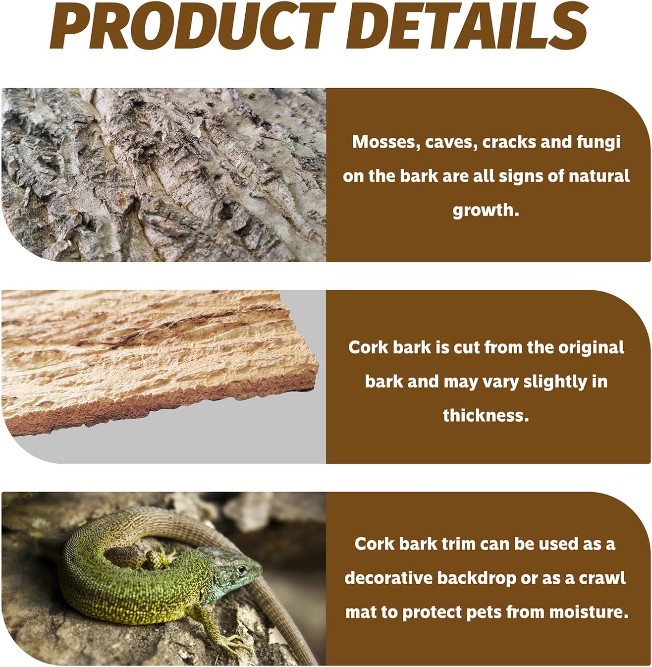 2PCS Cork Terrarium Background 15.7x11.8in Natural Cork Large Bark Backdrop Reptile Climbing Mat Habitat Decor for Spider Lizard Chamelon Turtle Beared Dragon