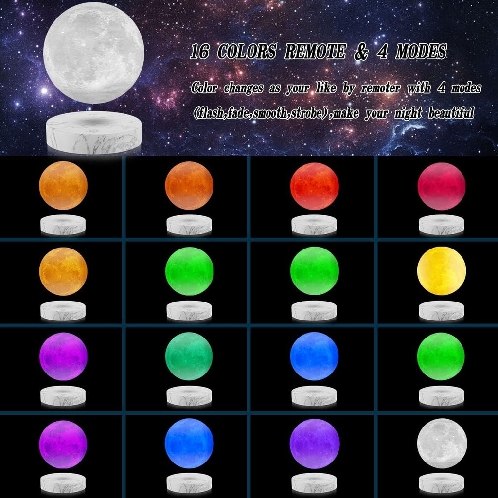 VGAzer Levitating Moon Lamp,Floating and Spinning in Air Freely with 3D Printing LED Moon Light Has 16 Colors 20 Modes for Unique Christmas Gifts,Room Decor (Marble Base 16 Colors)