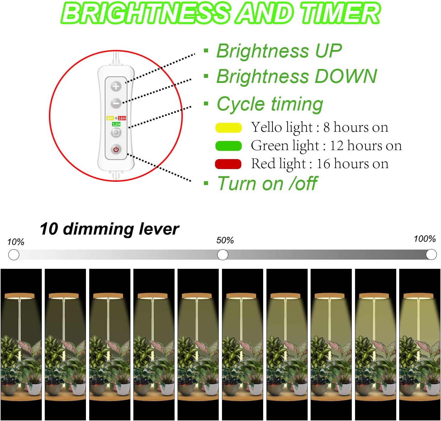Plant Grow Light for Indoor Plant,Bamboo Mini LED Grow Light Garden,Height Adjustable,Automatic Timer with 8/12/16 Hours