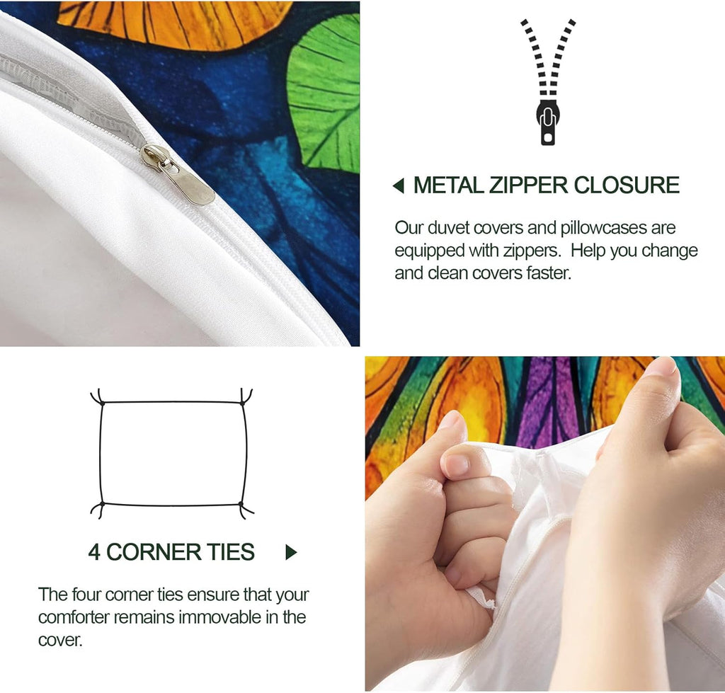 Colorful Flower Duvet Cover Twin Bohemian Floral Bedding Set 2 Piece for Kids Decor Luxury Mandala Comforter Cover and 1 Pillow Sham with Zipper Closure