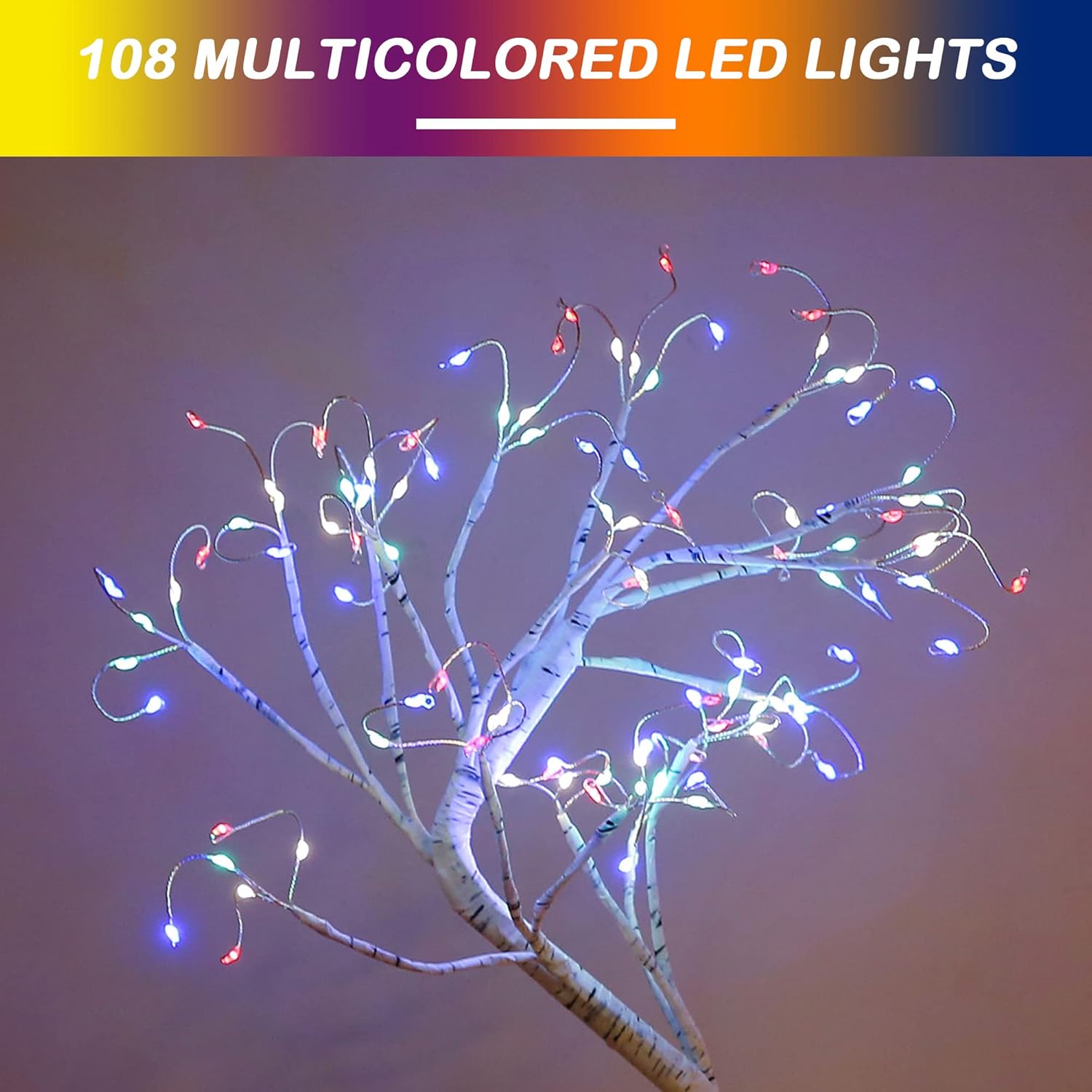 Tabletop Bonsai Tree Light,108L LED Tree Lamp,Halloween Tree with 8 Mode& Timer,Artificial Tree with Lights USB & Battery Operated,Lighted Birch Tree Indoor for Home Decoration - Multicolor Glow Glow