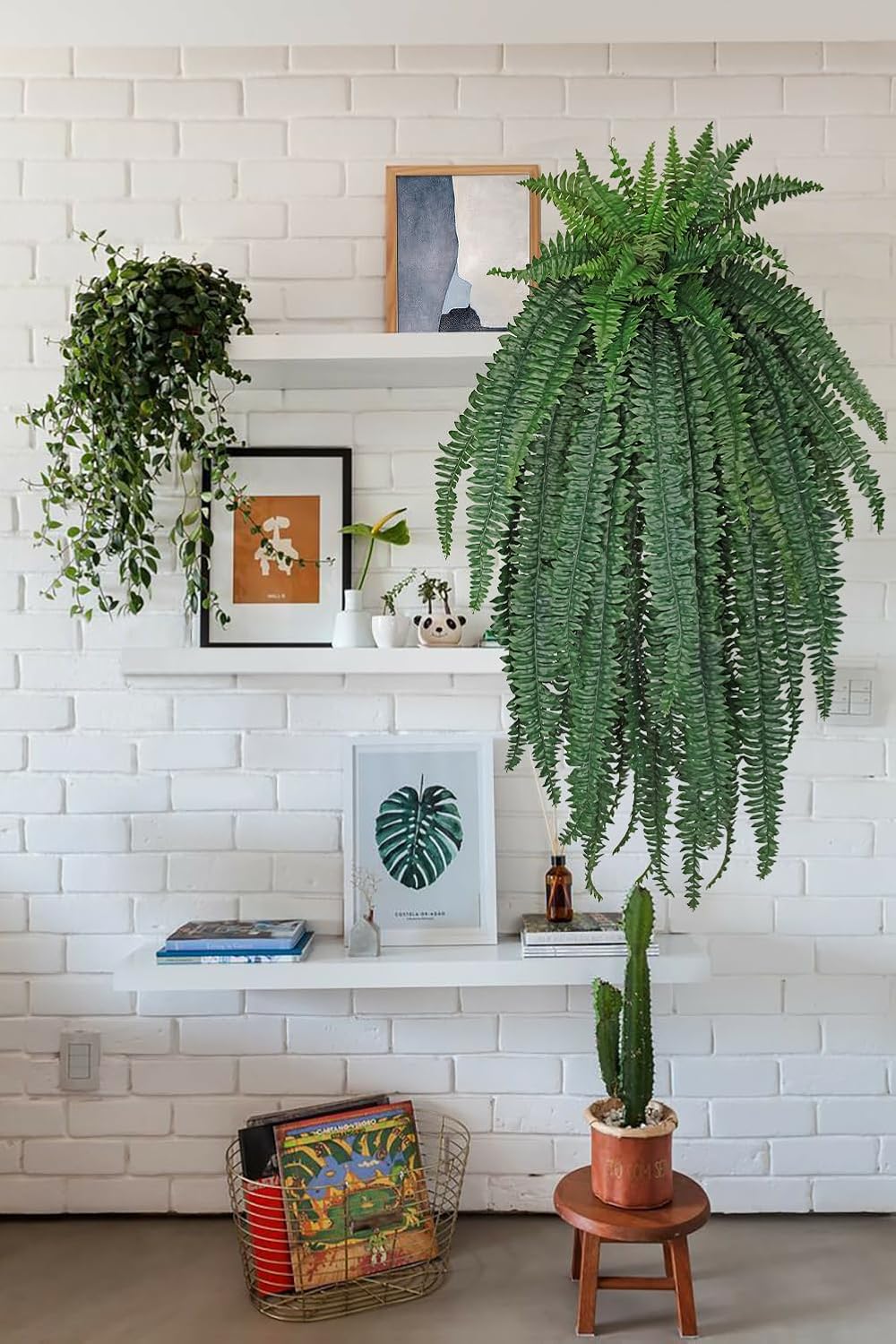 Ferns Fake Plants 59 Fronds Artificial Plants Outdoor 57" Long Fake Fern Look Real Large Plant Artificial Ferns Potted | Hanging Boston Fern | Fake Plant Shrubs for Home Garden Porch Farmhouse Decor
