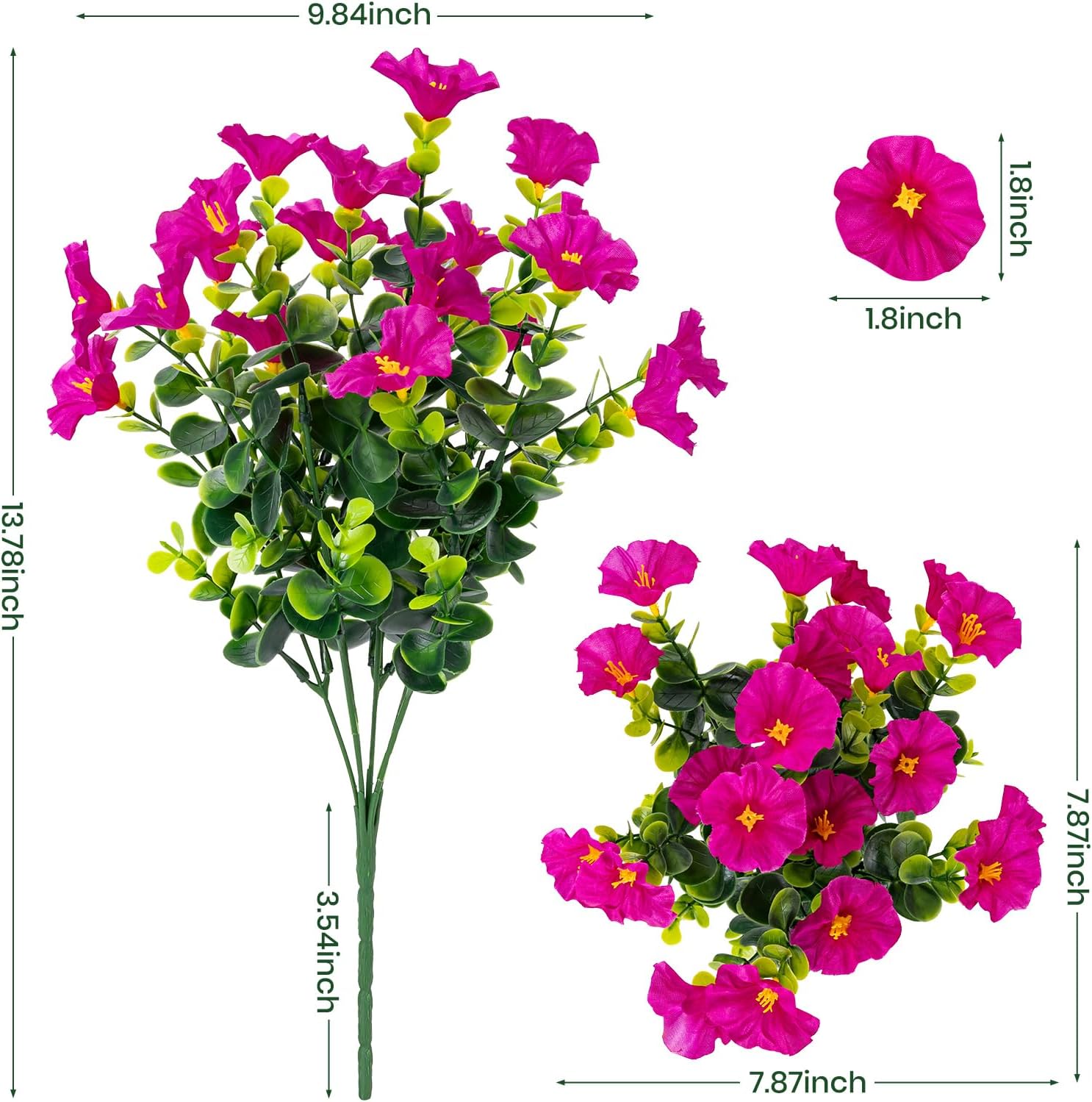 Artificial Faux Flowers for Outdoor 16 Bundles Boxwood Fake Morning Glory for Planter,UV Resistant Fake Flowers for Home Porch Patio Outside（Magenta）
