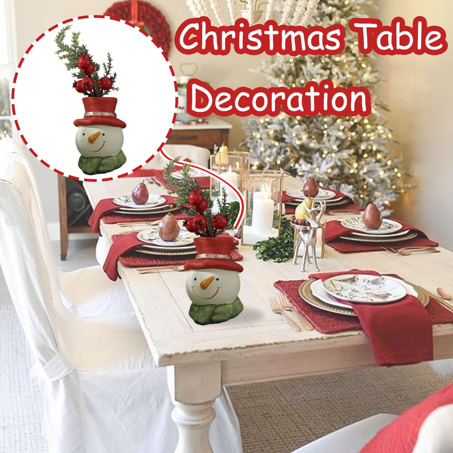 Christmas Table Decor - Artificial Mini Christmas Tree Decorations for Tables Fake Red Berry ＆ Pine Branch with Cute Box Base for Winter Indoor Home Table Fireplace Mantel Decorations