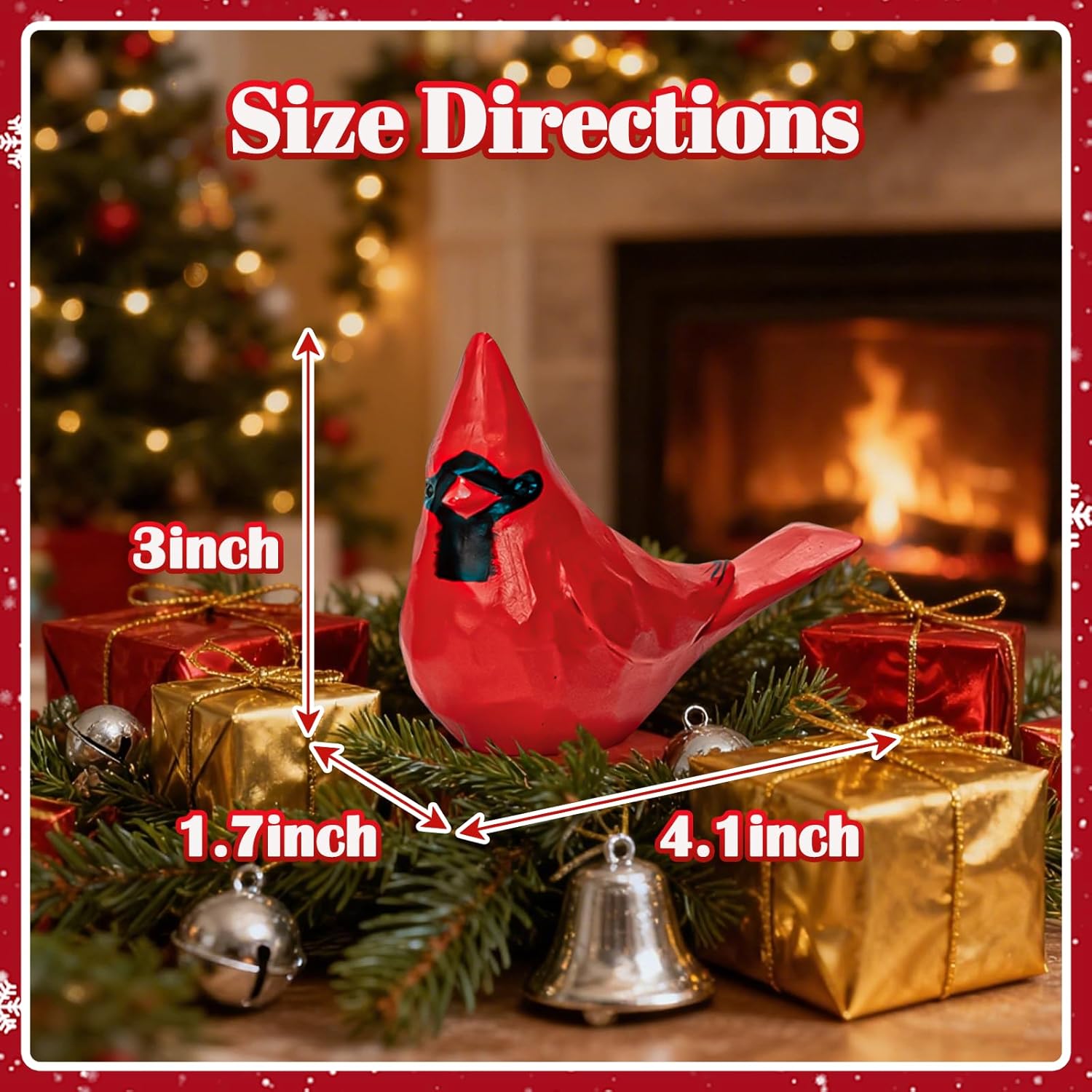 OneBird Christmas Decorations Cardinal Figurines, 4pcs Solid Resin Red Bird Crafts for Home Christmas Decoration
