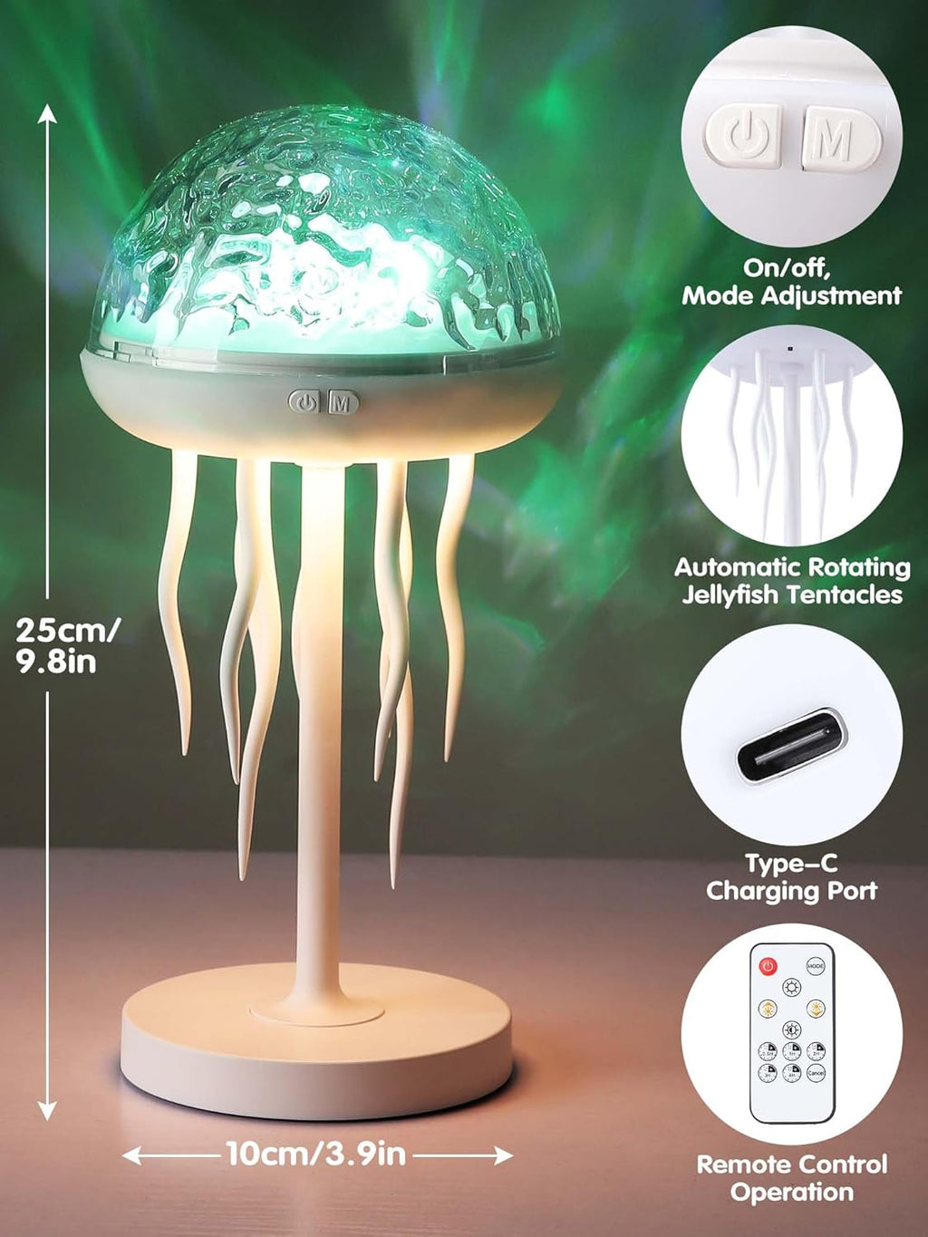 Fuloon Projection Lamp with Remote Control, Adjustable Jellyfish Shaped Table Lamp Battery Operated Night Light Ocean Room Décor Ambient Lighting for Bedroom, Living Room, Office, Read Room
