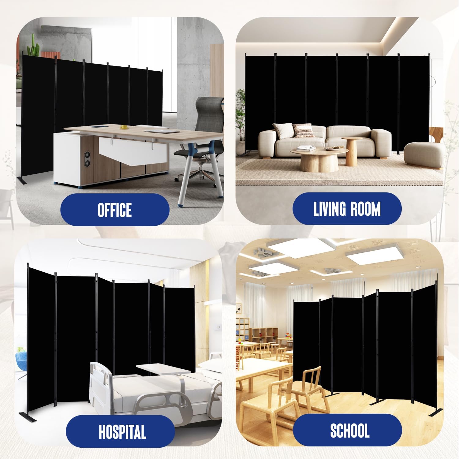 Room Divider and Folding Privacy Screens 6 Panel, 11 Ft Wide Room Partitions Dividers, Portable Room Divider Screen for Room Separtition, Folding Wall Dividers for Rooms, Office, Bedroom, Studio Black