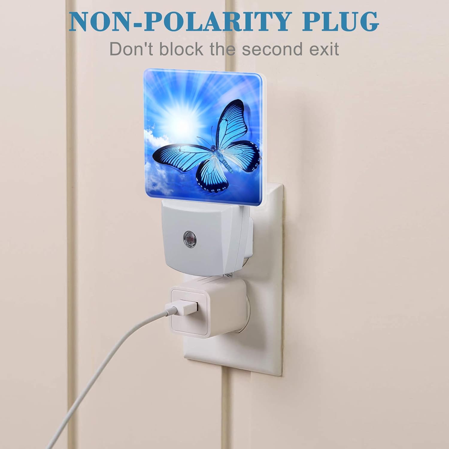 Butterfly Blue Sunny Sky Night Light With Dusk to Dawn Sensor for Kids, Girls, Boys, Women, Men - Room Decor, Hallway, Kitchen, Bathroom, Nursery, Stairs