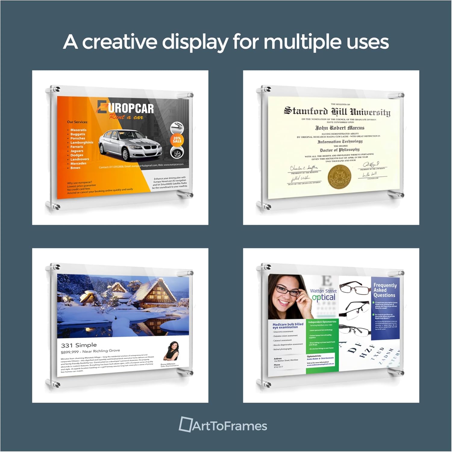 ArtToFrames 17x23 Inch Double Panel Floating Acrylic Picture Frame (Full Frame is 21x27) comes with Chrome Standoff Hardware, Made in the USA, 2 Pack
