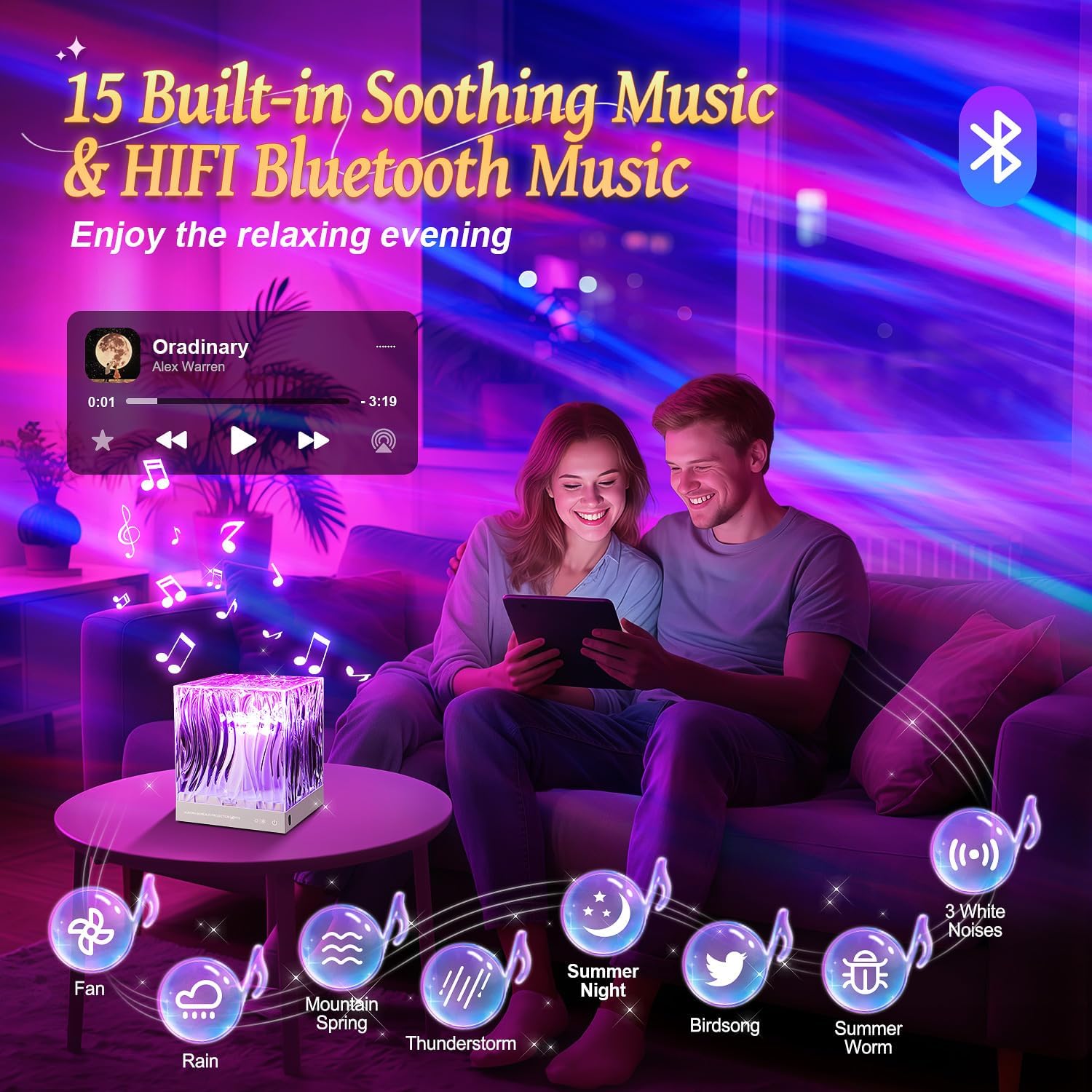 PIKOY Shower Lamp Shower Lights White Noise Sound Machine for Sleep Adults, Bluetooth+15 White Noise Machine Baby Sound Machine Baby, 18 Colors Shower Light Party Lights Indoor, Remote Warm Light Lamp