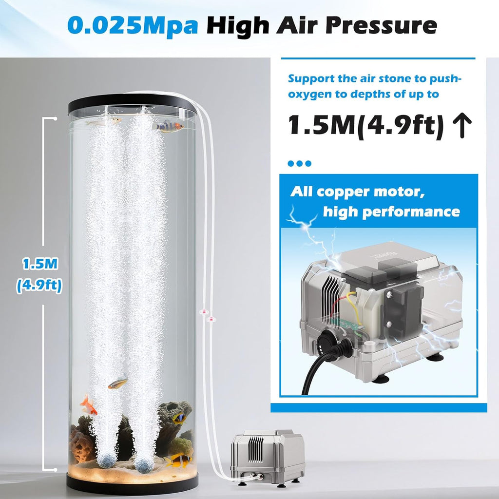hygger 5W Aquarium Air Pump: Quiet Powerful Adjustable Fish Tank Air Pump, Dual Outlets Oxygen Aerator, Fish Tank Bubbler for Up to 150 Gallons Aquariums, for Freshwater, Saltwater, Hydroponics