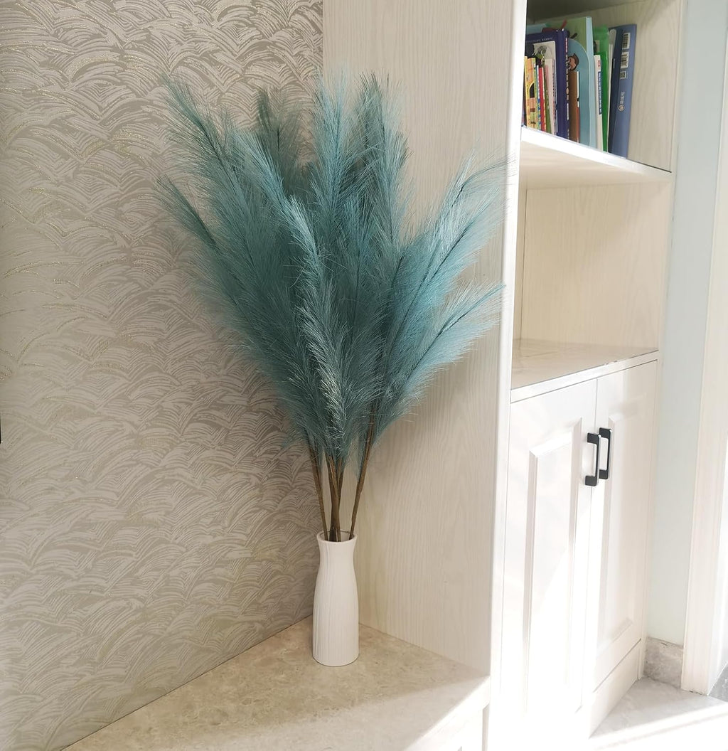 UiiziC Faux Pampas Grass Dried Fluffy 6pcs 35" Artificial Ascendant Grass for Vase Fillers Wedding Party Bouquets Home Hotel Centerpieces Decor (Turquoise)