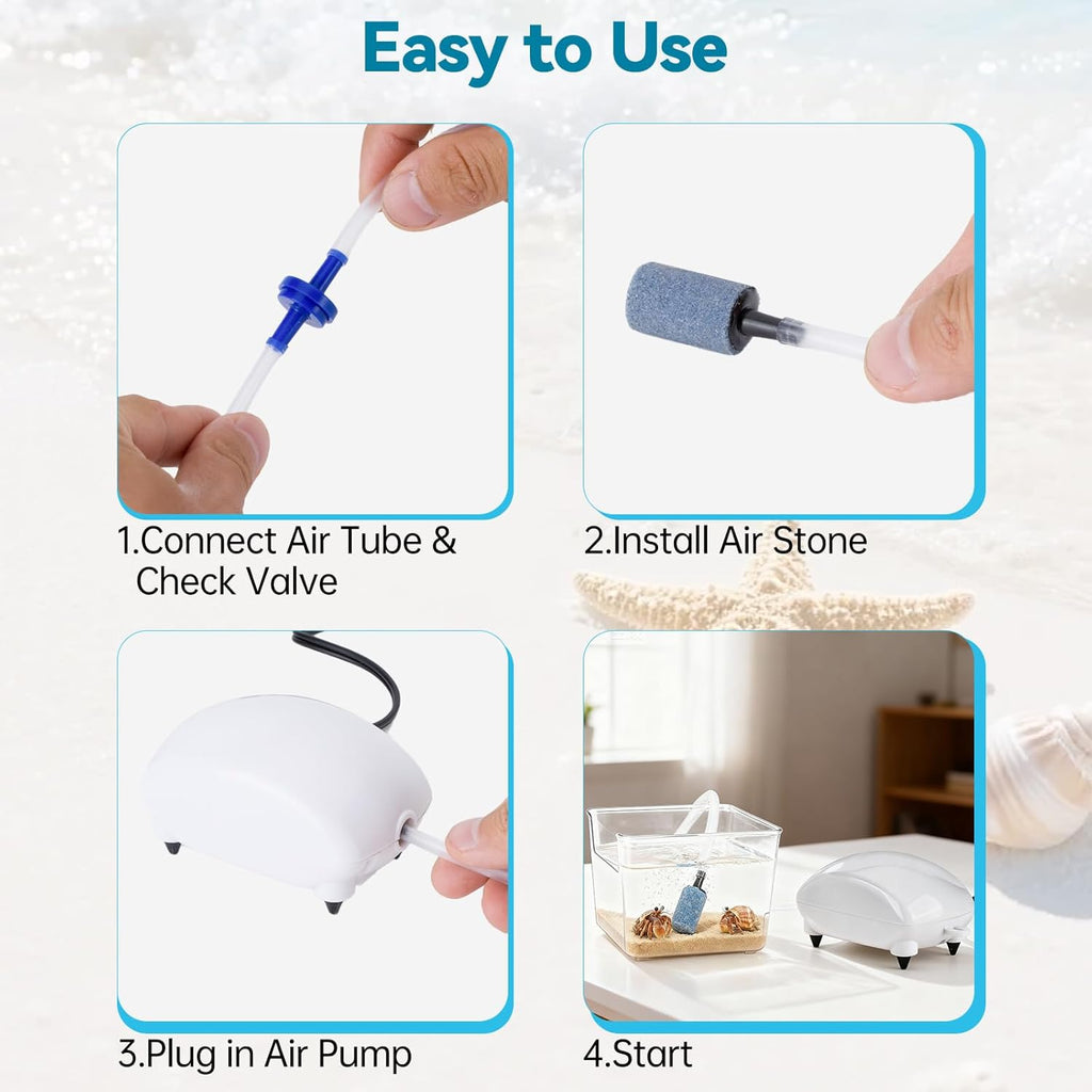 Hermit Crab Pool with Bubbler, Hermit Crab Tank with Aquarium Air Pump, Quiet Oxygen Bubbler Pump with Air Stone, Transparent Water Tank with Climbing Ramp, Ideal for Small or Medium Habitat Home