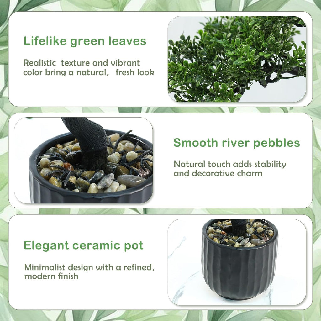Artificial Bonsai Tree - Small Faux Bonsai Plants Indoor Japanese Fake Greenery Potted Plant with Ceramic Pot for Home Office Bedroom Living Room Bookcase Indoor Shelf Porch Decoration (14 x10.5 in)