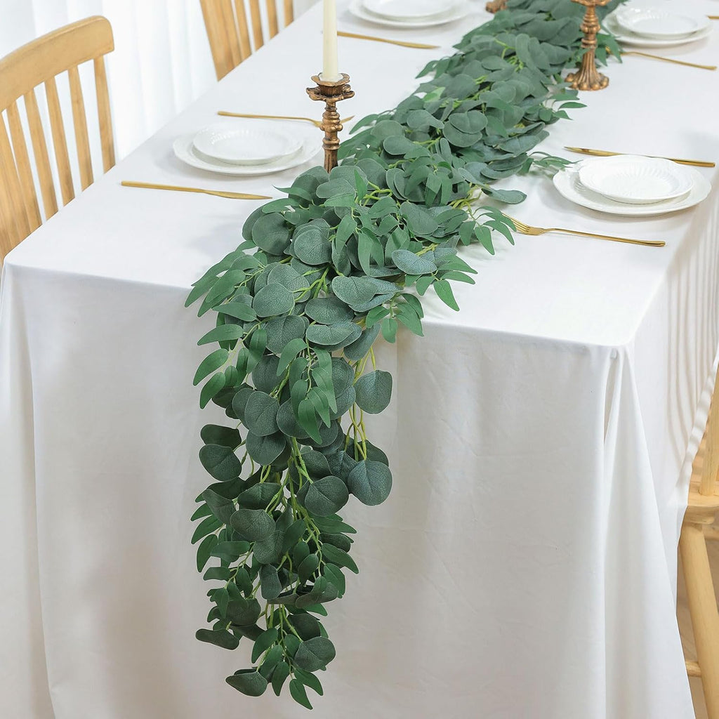 Mizii 2 Strands Artificial Vines Eucalyptus Garland 79" Fake Vine with Silk Green Leaves Faux Hanging Plants Greenery Decorations for Bedroom Table Centerpieces Party Wedding Room Decor (Eucalyptus)