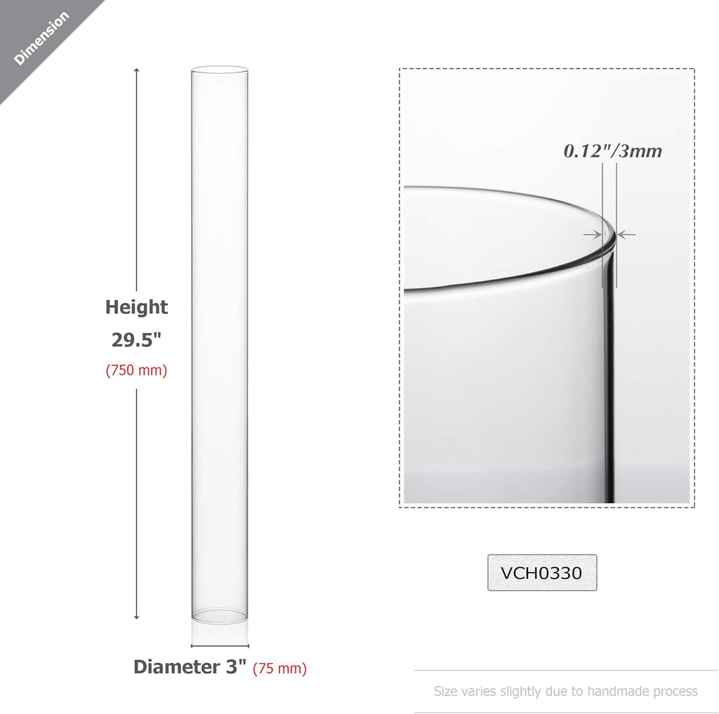 WGVI Hurricane Candle Holder Sleeve, Wide 3", Height 30", Clear Glass Cylinder Candleholder, Chimney Tube, Open Ended Candle Shade, 12 Pieces Bulk