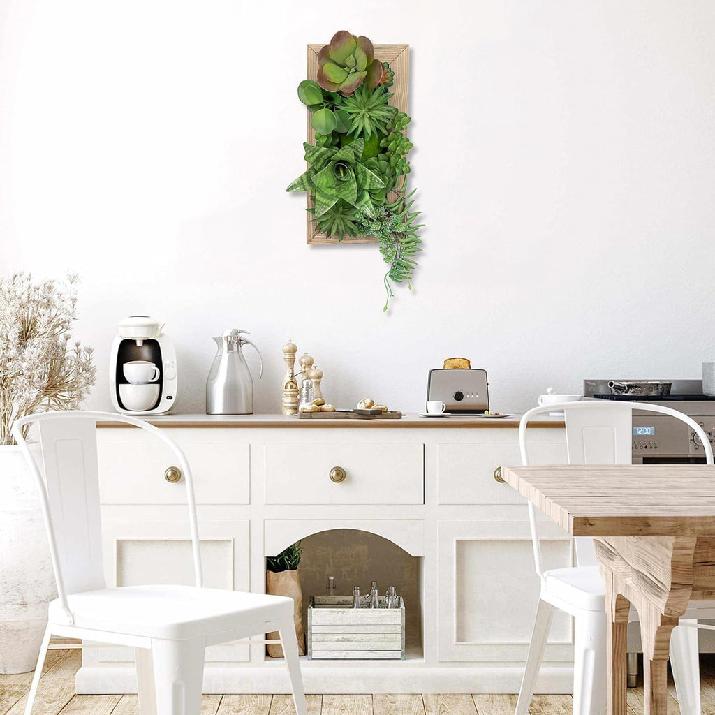 Succulents Wall Decor Hanging Artificial Plants Fake Snake Plants with Moss and Rectangle Wooden Frames Faux Plants Hanging Decor for Table Desk Livingroom Bedroom Bathroom Home Office