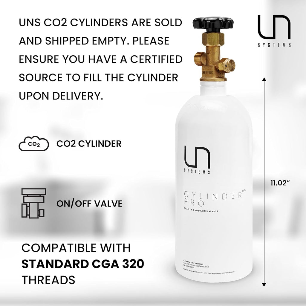 Ultum Nature Systems CO2 Cylinder Pro for Planted Aquariums - CO2 Tank w/On/Off Valve, Aluminum CO2 Canister for Aquarium Plants - Tank for Fishtank CO2 & Aquarium Accessories - 2.5 LB