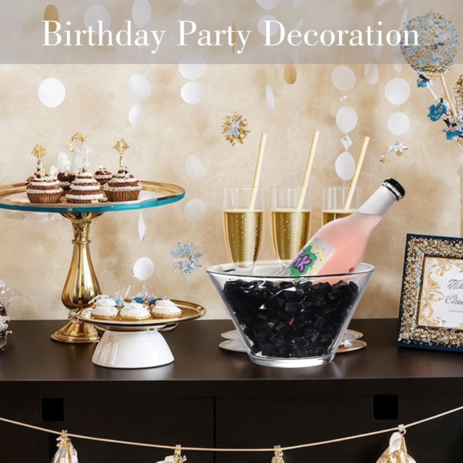 DomeStar 150PCS Fake Ice, Black Christmas Decorations Vase Fillers, Black Plastic Gems Aquarium Tank Rock Party Table Scatter Decorations