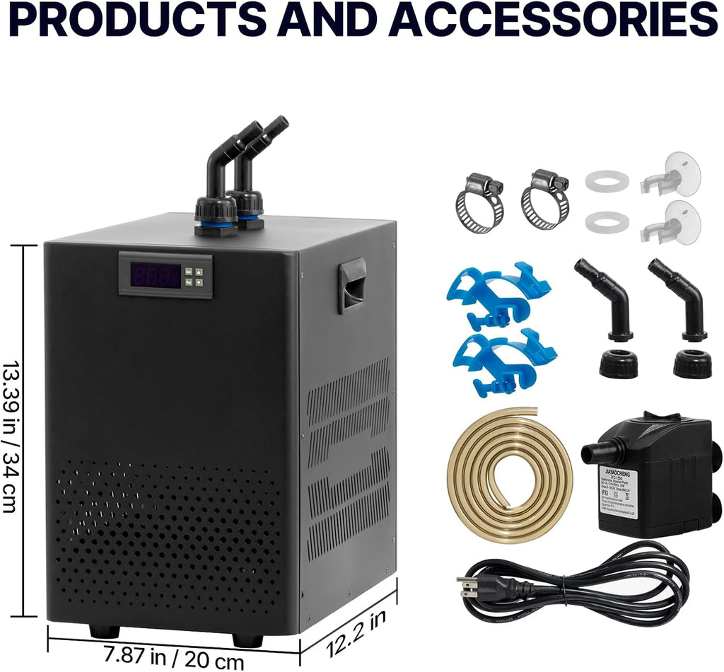 Aquarium Chiller 42 Gallon, 1/10 HP Aquarium Water Chiller Quiet Compressor Cooling System, Aquarium Cooler Chiller for Saltwater & Freshwater, Fish Tank, Axolotl, Coral, and Hydroponics