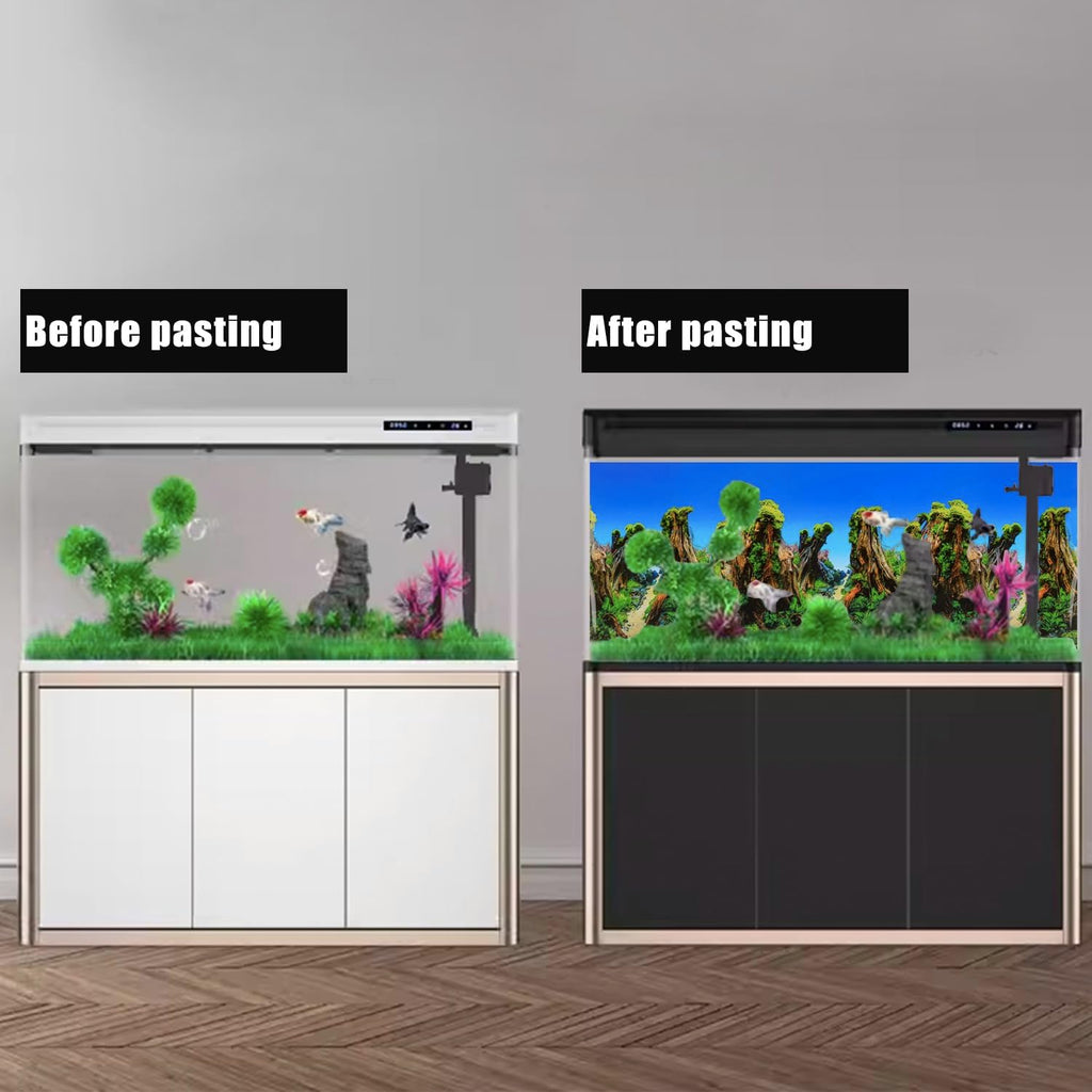 Lainrrew Aquarium Background Poster HD, Dual-Sided Water Plants & Fish Tank Landscape, 16"x40", Vivid Marine Life, Waterproof Scenery, Easy to Install, Durable Tank Decor (Type 6)