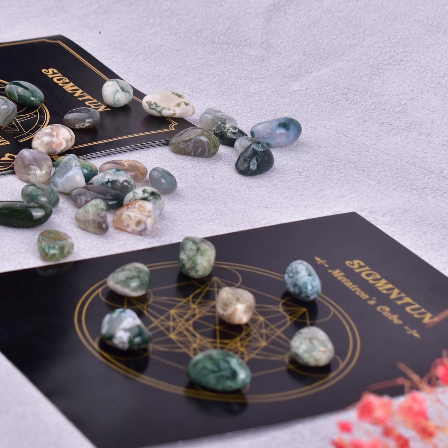 Polished Moss Agate Crystal Chips Set, 0.4", 128 Pcs - Handpicked Tumbled Stones and Crystals Bulk for Healing, Reiki, Meditation, Witchcraft and Home Decor