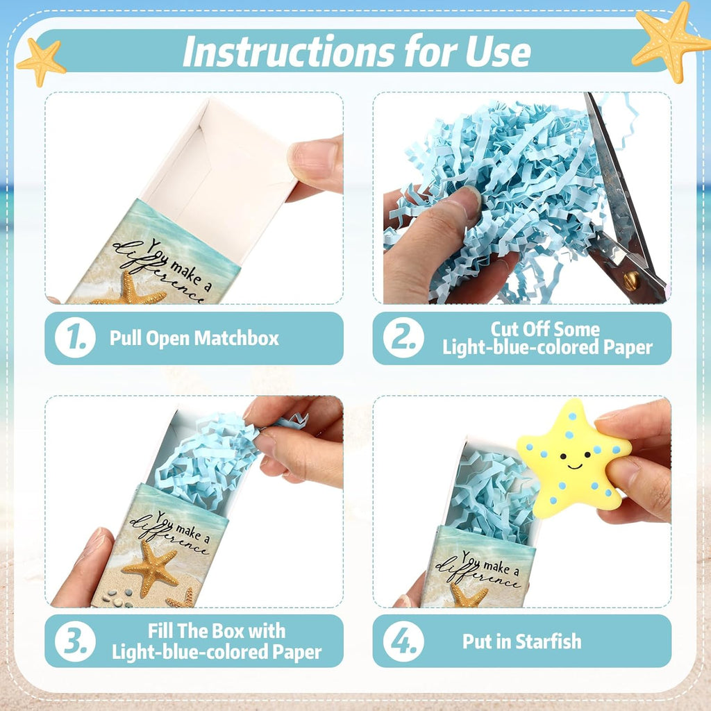 Wettarn 24 Sets Starfish Story Gifts Cute Stress Balls with Gift Boxes You Make a Difference Desk Decor Appreciation Party Favors for Employee Coworker Teacher Inspirational Stress Relief Toys