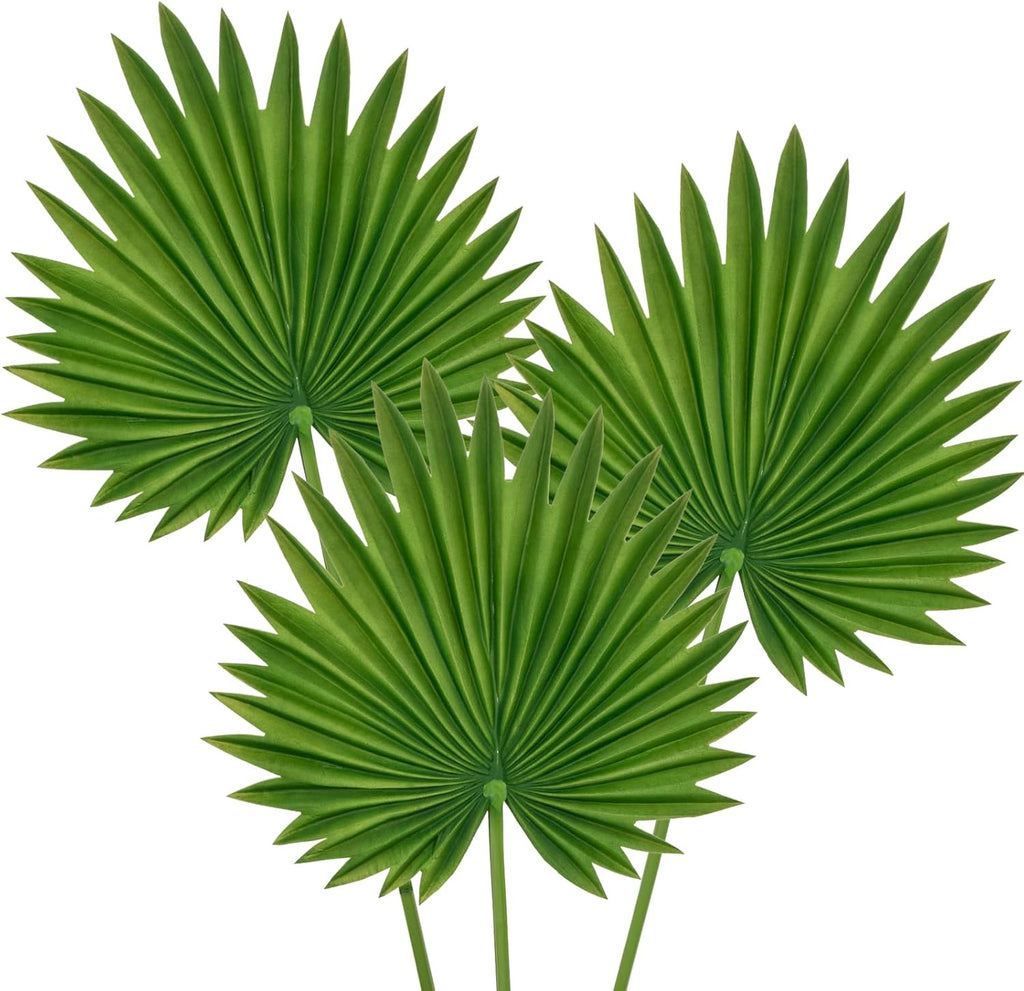 Large Pu Foam Green Artificial Palm Leaves Faux Palm Tropical Leaves Fake Palm Fronds for DIY Wedding Bouquets Fake Leaves for Centerpieces Arrangements Bridal Shower Palm Leaf for Home Decor-3 Pcs