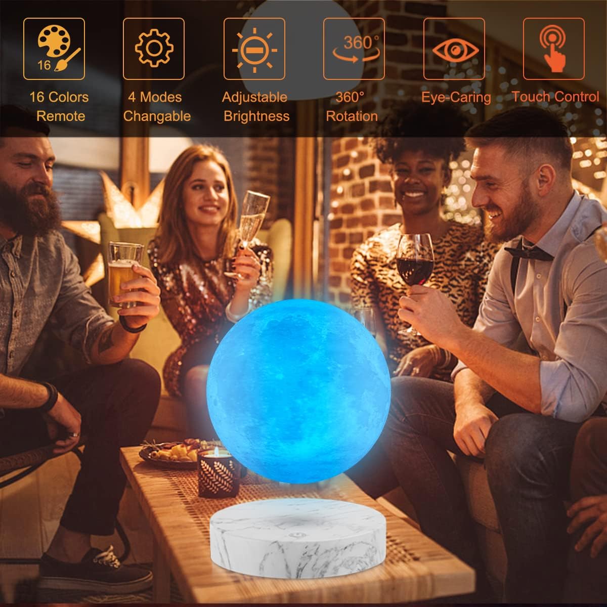 VGAzer Levitating Moon Lamp, Floating Moon Lamp,Floating and Spinning in Air Freely with Adjustable Bightness Moon Night Light for Unique Gifts,Room Decor,Office Desk Tech Toys (16 Colors)