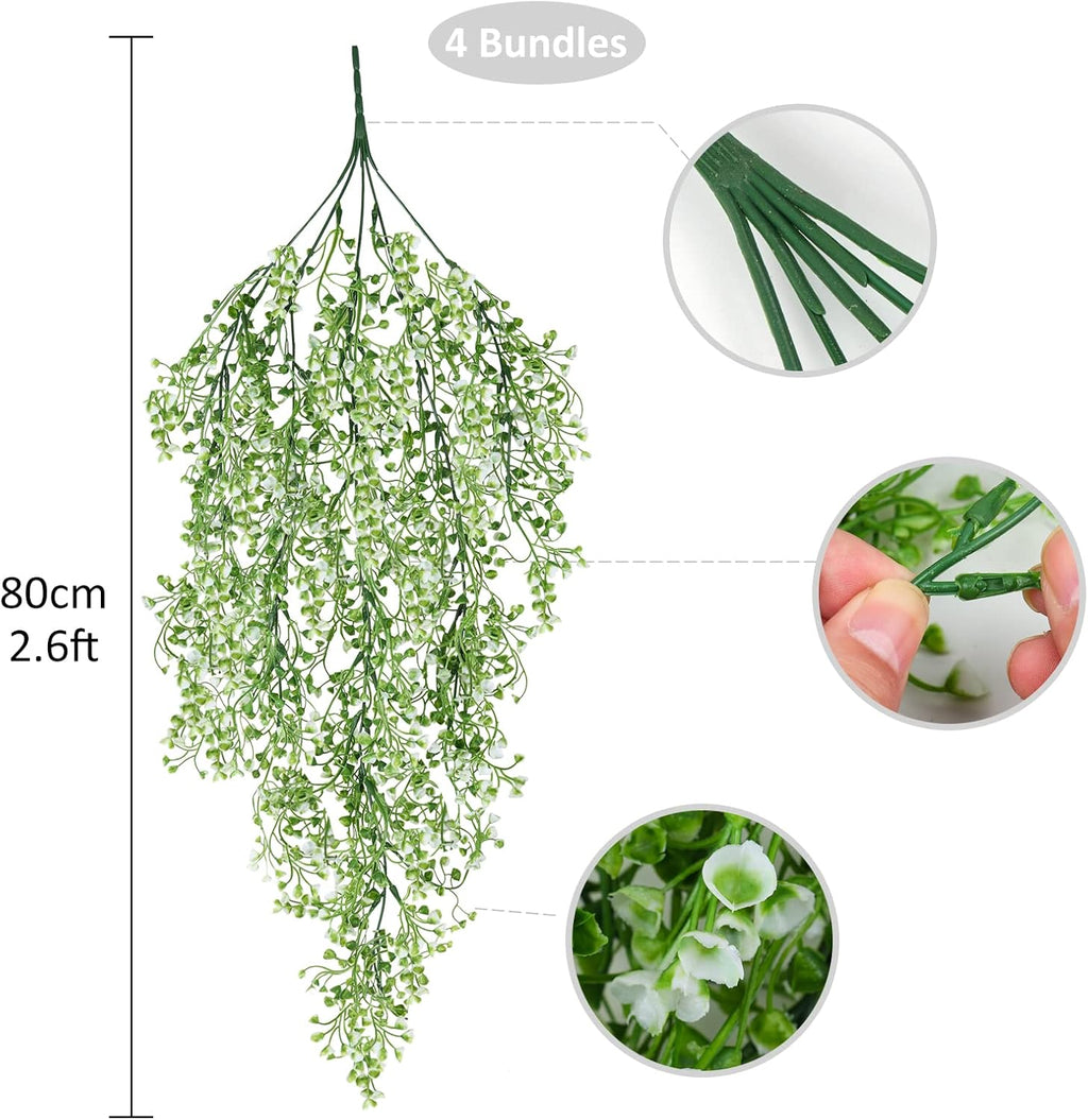 RECUTMS 4 pcs Faux Vines Hanging Flowers Artificial Decor Fake Hanging Plants Artificial Hanging Plants Indoor and Outdoor Garden Hanging Plants Decoration（White）