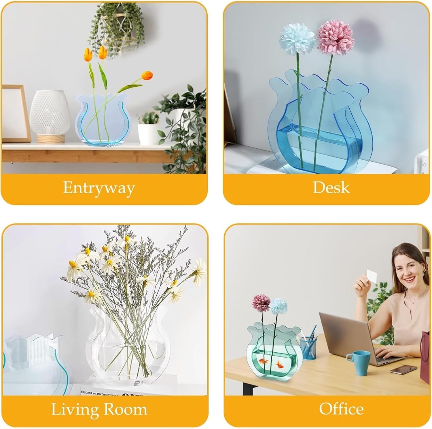 Mini Acrylic Fish Bowl Flower Vase for Small Fish or Plant, Light Cyan Dual-Purpose Acrylic Vase for Home or Office, Modern Bud Design Compact Décor (Light Cyan, Mini)