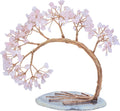 mookaitedecor Natural Rose Quartz Crystal Money Tree Agate Slice Base Feng Shui Bonsai Crystal Tree for Wealth Luck Desk Decor, 4.5-5.2 Inch High