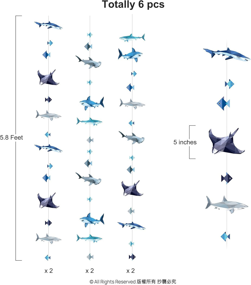 Cheerland Shark Birthday Party Decorations Hanging Shark Garland Decor Theme Backdrop Banner for Under The Sea Geometric Blue Ocean Nautical Pool Party Summer Halloween Streamers Decor Supplies