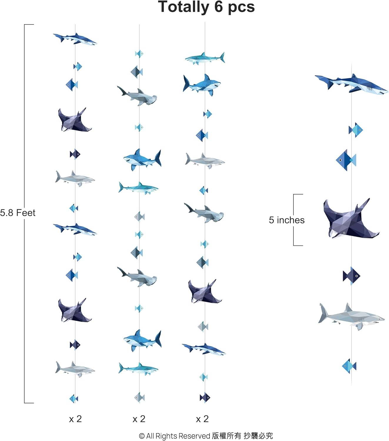 Cheerland Shark Birthday Party Decorations Hanging Shark Garland Decor Theme Backdrop Banner for Under The Sea Geometric Blue Ocean Nautical Pool Party Summer Halloween Streamers Decor Supplies