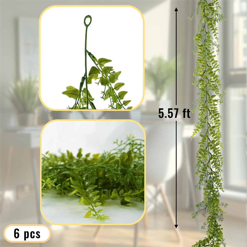 6 Pack 5.57ft Artificial Greenery Garland, Leaf Garland for Room Decor, Fern Garlands for Decoration, Fake Vines Hanging Plants for Home Bedroom Garden Wall Wedding Decor