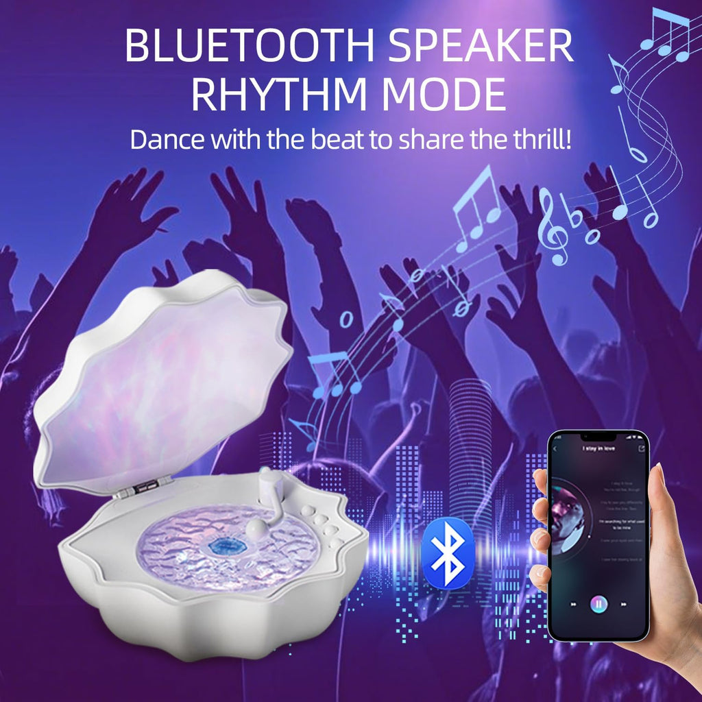 Ocean Wave Projector Light, Shell Night Light Built-in Bluetooth Speaker, Remote Control, White Noises for Home Decor/Relaxation/Party/Music/Gift (White)