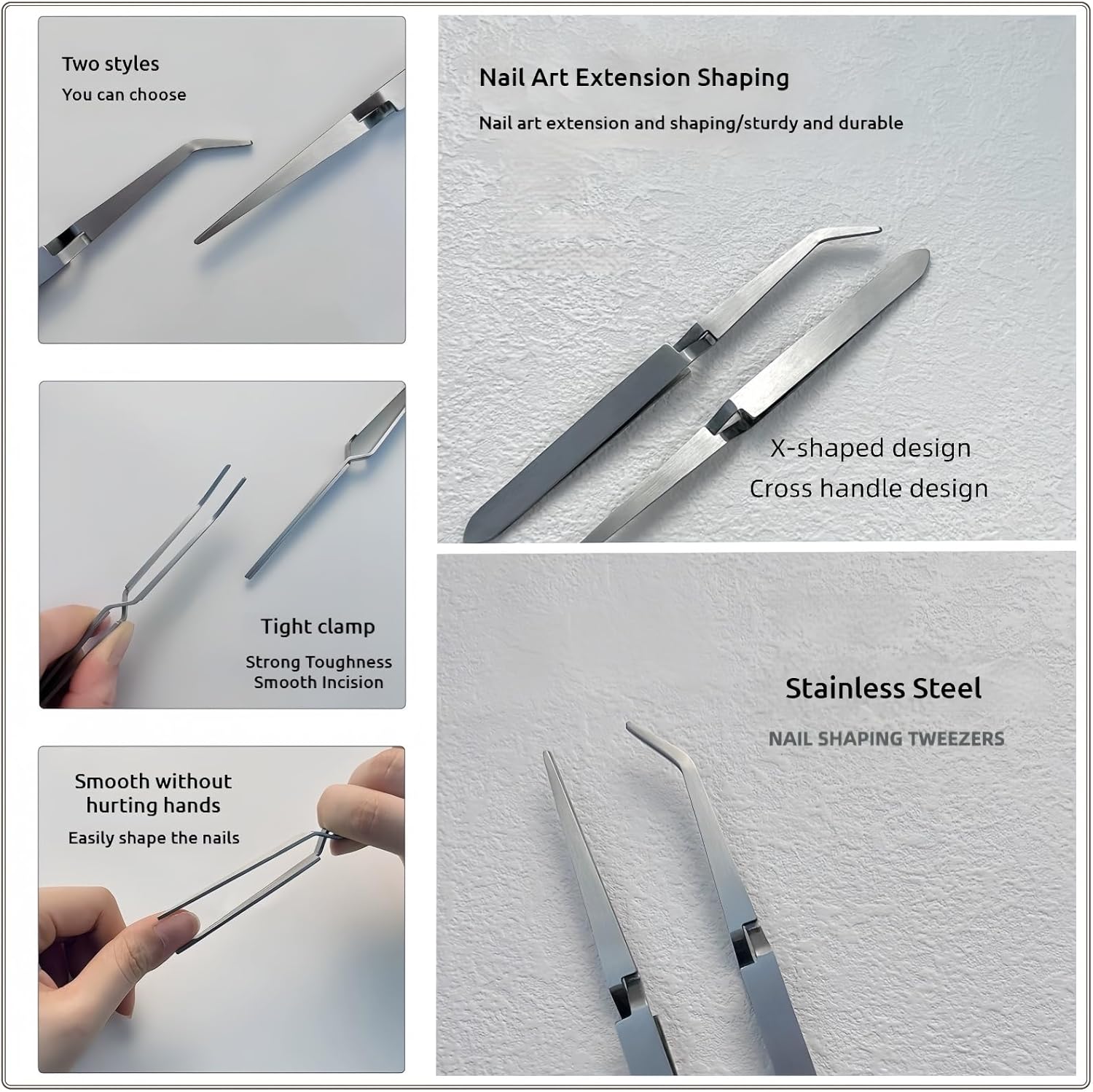 Reverse Craft Tweezers for Crafting Nail Salons Eyelash Extensions Jewelry Making, Long Nail Tweezer with Pointed Tip and Curved Tip, Sticker Locksmith Tools for Unlocking and Journaling (2 Pcs)