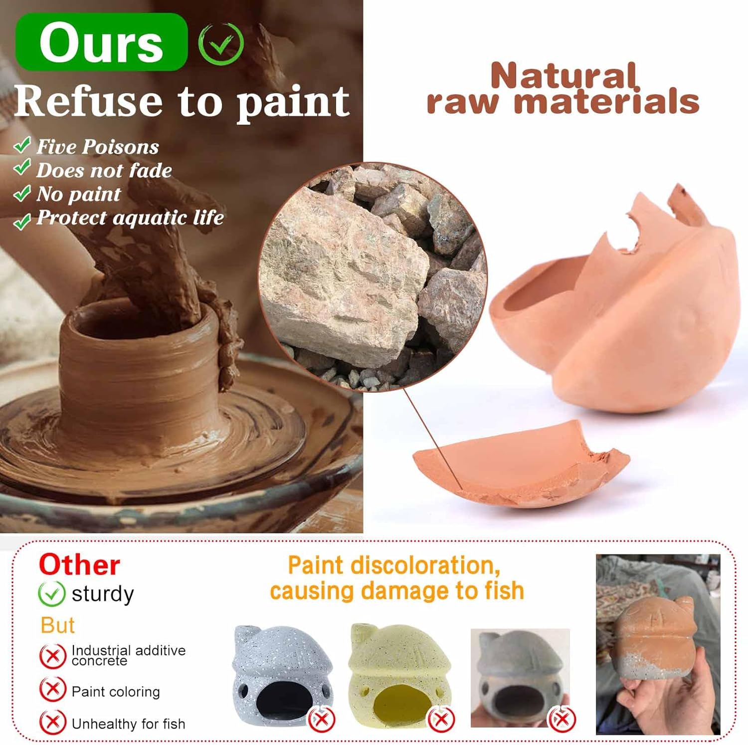 Betta Fish Tank Accessories,Pleco Caves for Aquarium,Fish Aquarium Decoration,Smalland Shrimp Breeding Cave Don't Contain Paint,Natural Ceramics Mushroom House