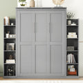 MERITLINE Full Murphy Bed Kit with Storage 8 Shelves and LED Lights, Wood Murphy Bed Cabinet Murphy Bed in a Cabinet Grey Murphy Wall Bed Units Full Size, LP00069