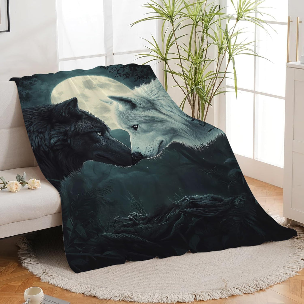 Wolf Blanket Black White Wolf Throw Blanket Wolf Gifts for Men Women Boys Girls Kids Adults Super Soft Cozy Plush Fluffy Fuzzy Fleece Blanket Home Decor 40''X50''