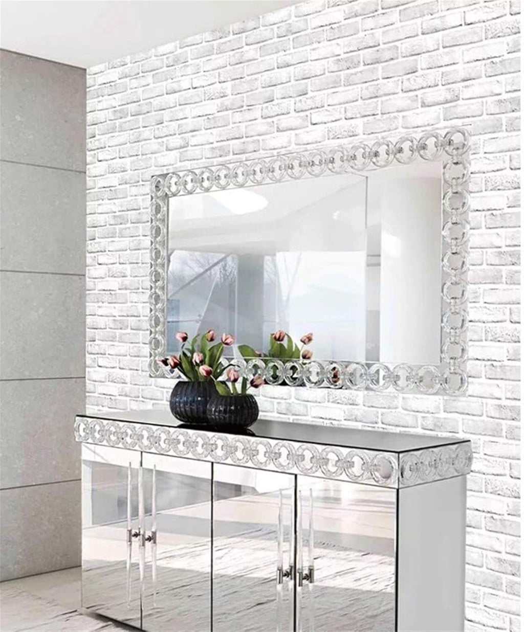 Yancorp 10ft White Gray Brick Wall Paper Peel and Stick Wallpaper Brick Vinyl Wrap,Self-Adhesive Paper Backsplash Kitchen Living Room