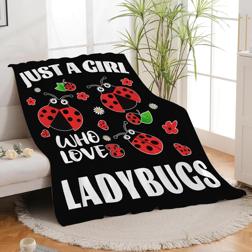 Just A Girl Who Loves Ladybugs Throw Blanket Lady Bugs Print Throw Blankets Gifts for Couch Sofa Bed Stuff Decor Soft Cozy Fleece Plush Warm Flannel Bedding for Lover 40"x50"