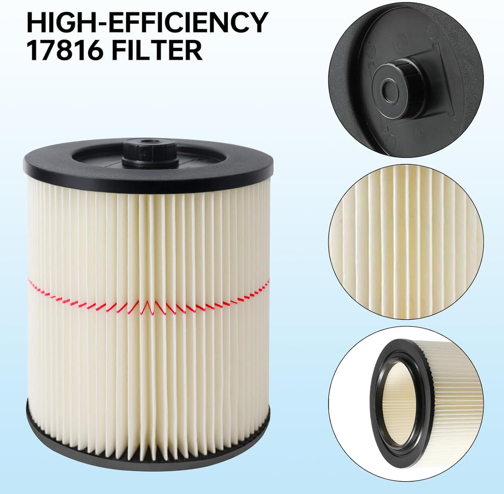 17816 Filter for Craftsman Shop Vac, Red Stripe Cartridge Filter Compatible with Craftsman 9-17816 Wet Dry Vac fit 5 Gallon and Larger Vacuum Cleaner, 2 Pack